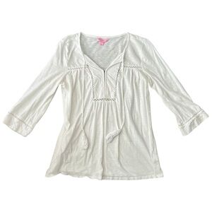 Lilly Pulitzer XS White Tassel Tie Crochet Trim Tunic Top